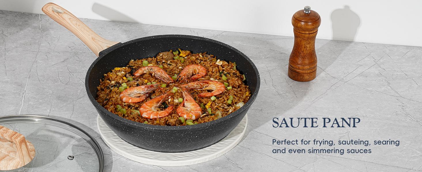 SODAY 12pcs Pots and Pans Set Non Stick Kitchen Cookware Sets Induction Cookware Nonstick Granite Cooking Set with Frying Pans, Saucepans, Kitchenware,stock up on specials,Valentines Day gifts