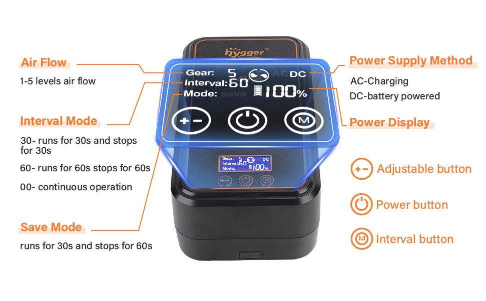 hygger Aquarium Bubble Tube Aquarium Air Pump, Rechargeable Portable Oxygen Pump with Single/Dual Outlets, Ultra Quiet Battery Powered Air Bubbler for Fish Tank up to 200 Gallon