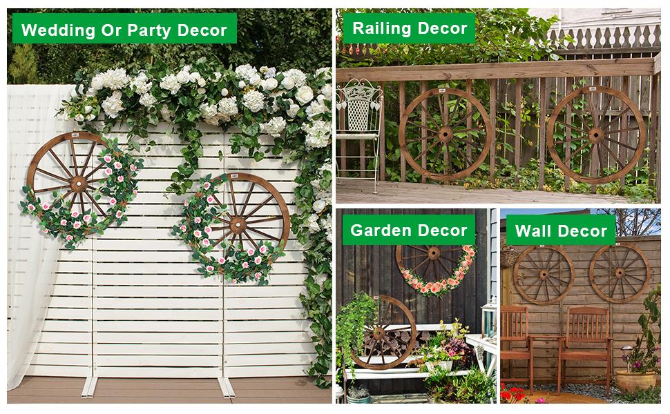 VINGLI 24" Decorative Wooden Wheel (Set of 2), Vintage Old Western Style Wall Hanging Wood Wagon Wheel for Bar, Garage, Patio, Carbonized Solid Fir Wood VINGLI 24" Decorative Wooden Wheel (Set of 2), Vintage Old Western Style Wall Hanging Wood Wagon Wheel for Bar, Garage, Patio, Carbonized Solid Fir Wood