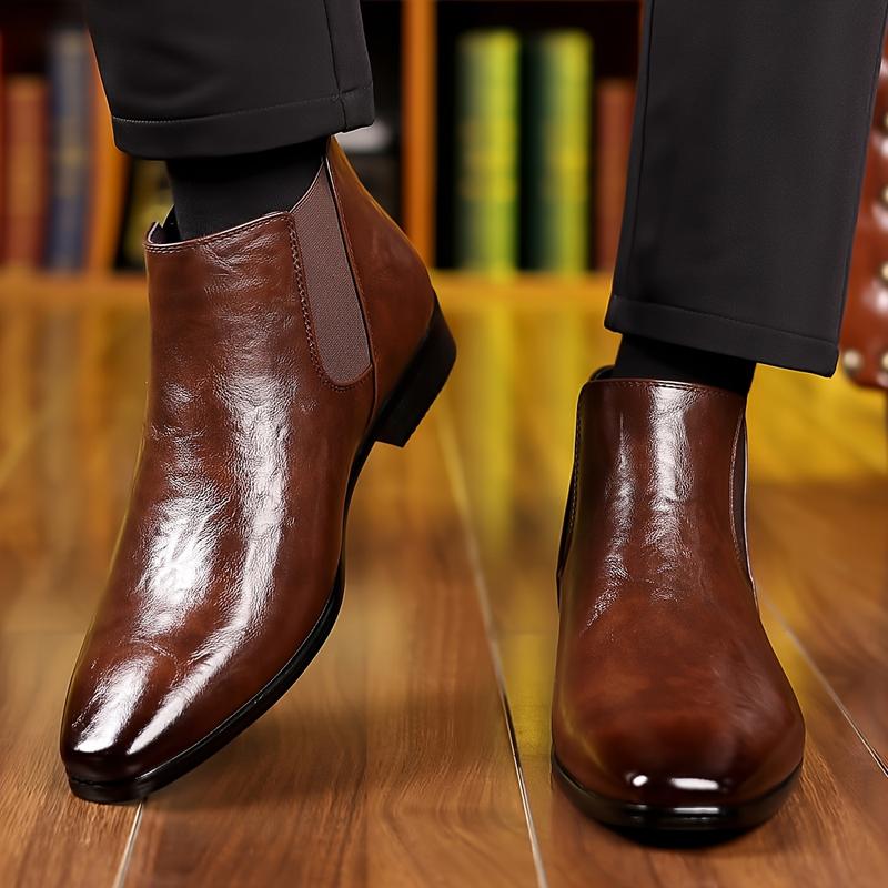 New men's pointed-toe business Chelsea boots, available in black and brown, mid-calf length, stylish business boots, casual leather shoes, perfect as a Christmas gift for your boyfriend.