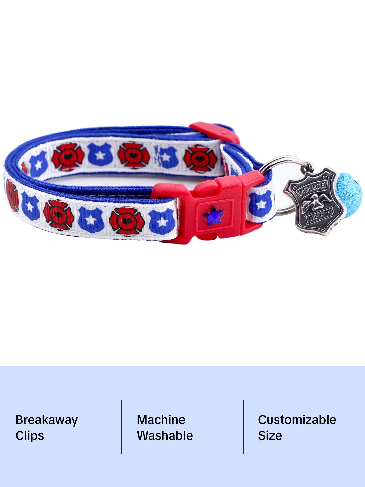 Firefighter and Police Breakaway Safety Cat Collar With Jingle Bell & Charm by Pugs2Persians Police Cop Law Enforcement First Responder Badge Fire Fighter