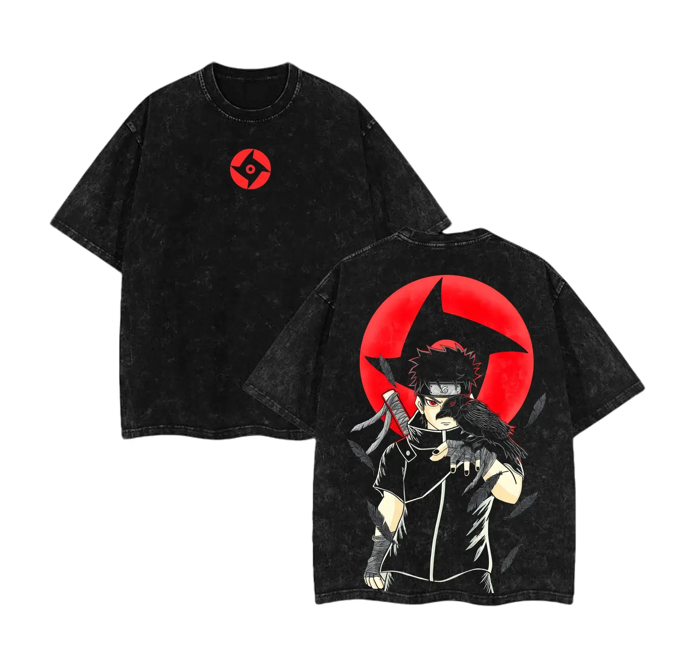 Men's Oversized Casual Round Neck Short-Sleeve Streetwear Shisui Uchiha x Naruto Double Printed Vintage Washed Heavyweight Cotton Unisex T-Shirt, Anime Manga Merch for Shisui Fans - TikTok Shop