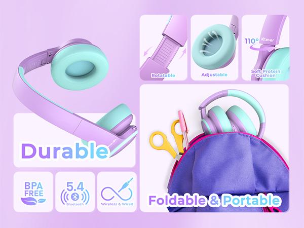 iClever Kids BTH26 Active Noise Cancelling Headphones Bluetooth5.4 Headphones with Mic Audio Earbuds Headset