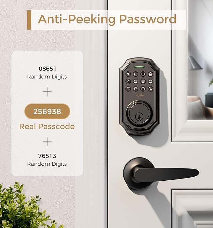 ARPHA D180 Keyless Door Lock with 50/100 Codes, Smart Lock with Anti Peeping Password, Keypad Deadbolt One Touch Locking, Auto Lock, Easy Install.Multiple styles to choose from, APP version&no APP version; With door handle&without door handle