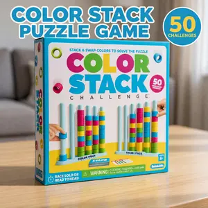 Color Sorting Stack Puzzle Game for Kids & Family, Ring Matching Brain Teaser with Challenge Cards, Fast Reflex Strategy Table Game for 2 Players