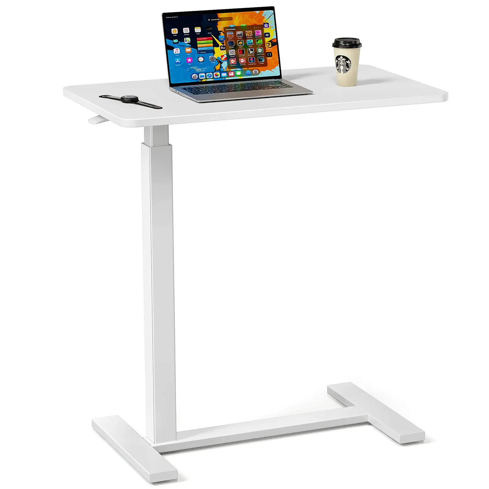 Sweetcrispy Adjustable Metal Frame Rectangle Overbed Table with Casters - Portable Rolling Standing Desk, Hospital-Home Use Nightstand, Laptop Stand, Dining Table, Dining Tables