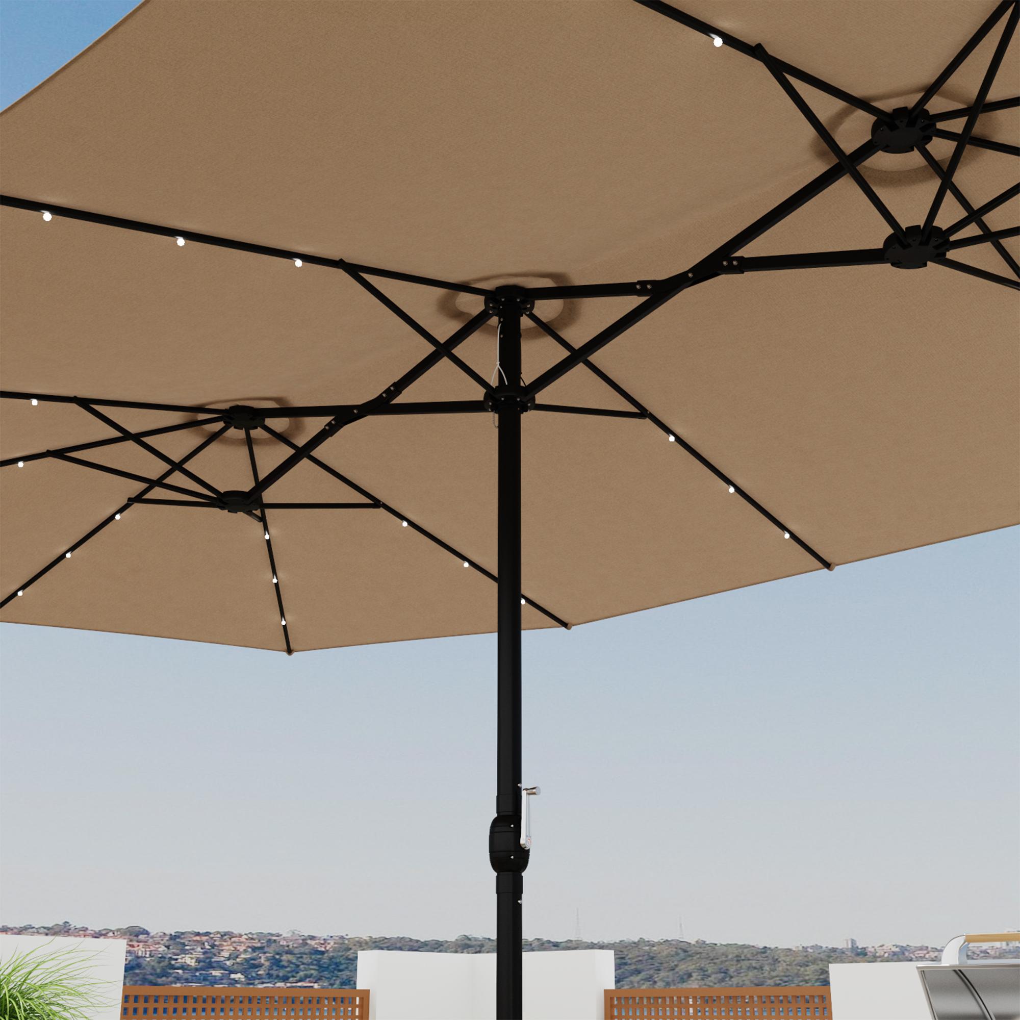 FUFU&GAGA 15ft Large Solar Umbrella Outdoor Patio Yard Umbrella Double-Sided Rectangle Market 36 LED Lights Patio Umbrella with 12 Sturdy Ribs FUFU&GAGA 15ft Large Solar Umbrella Outdoor Patio Yard Umbrella Double-Sided Rectangle Market 36 LED Lights Patio Umbrella with 12 Sturdy Ribs
