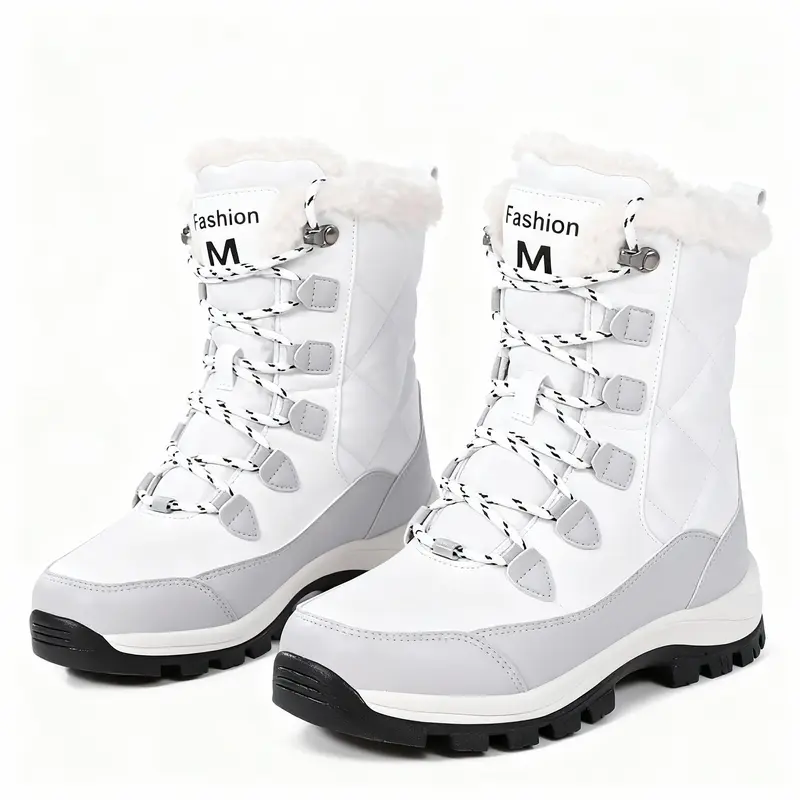 Women's Mid-Calf Waterproof Winter Snow Boots - Platform Round Toe, Insulated Fur Lining, Slip-Resistant EVA-Rubber Sole for Outdoor Use