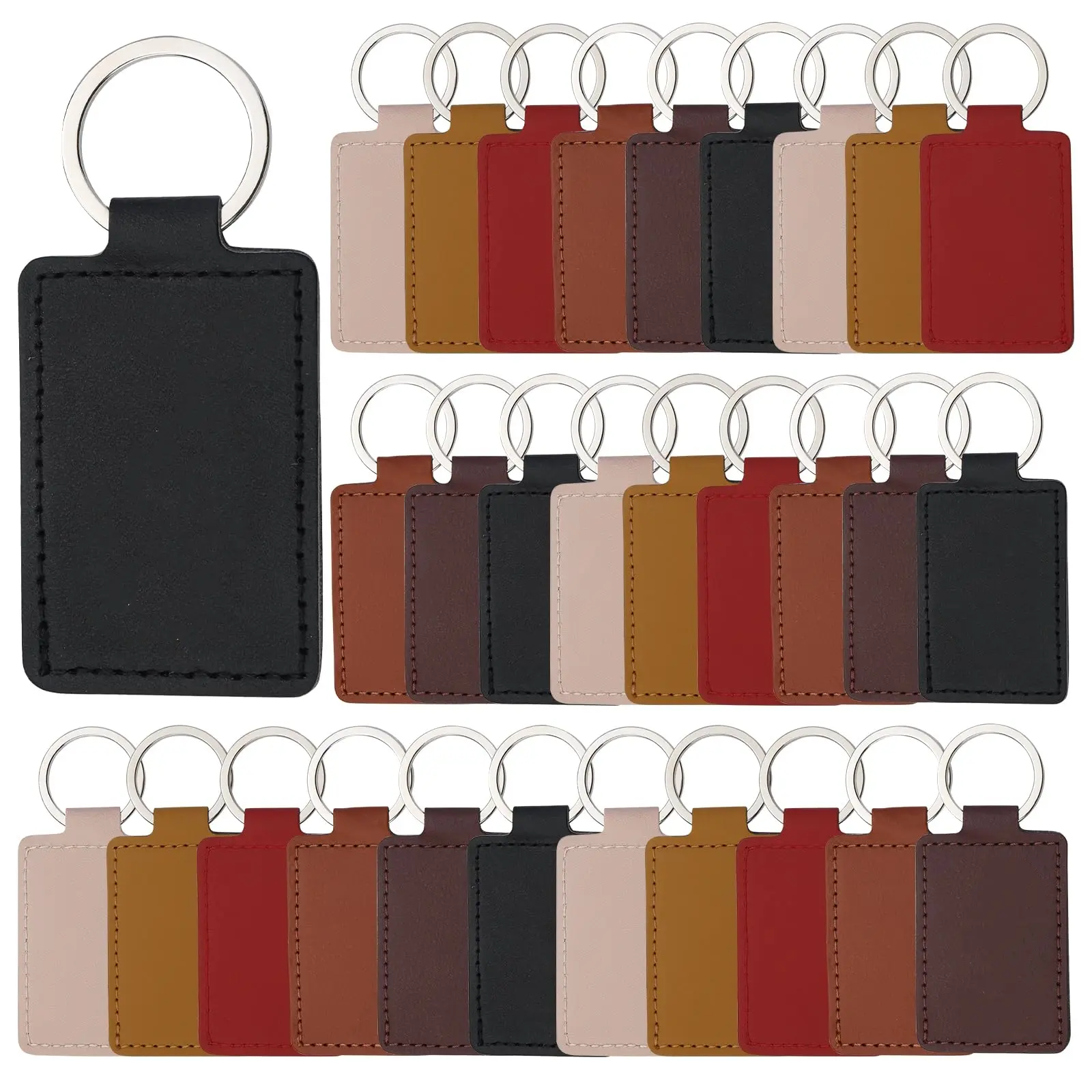 30 Pcs Leather Key Fob Set,Rectangular Leather Keychain Blanks with Keychain Rings,PU Laser Engraving Key Chain,Stamping DIY Crafts for Leather Working,Halloween Christmas Gifts,Hand Tools Kits,Summervibes