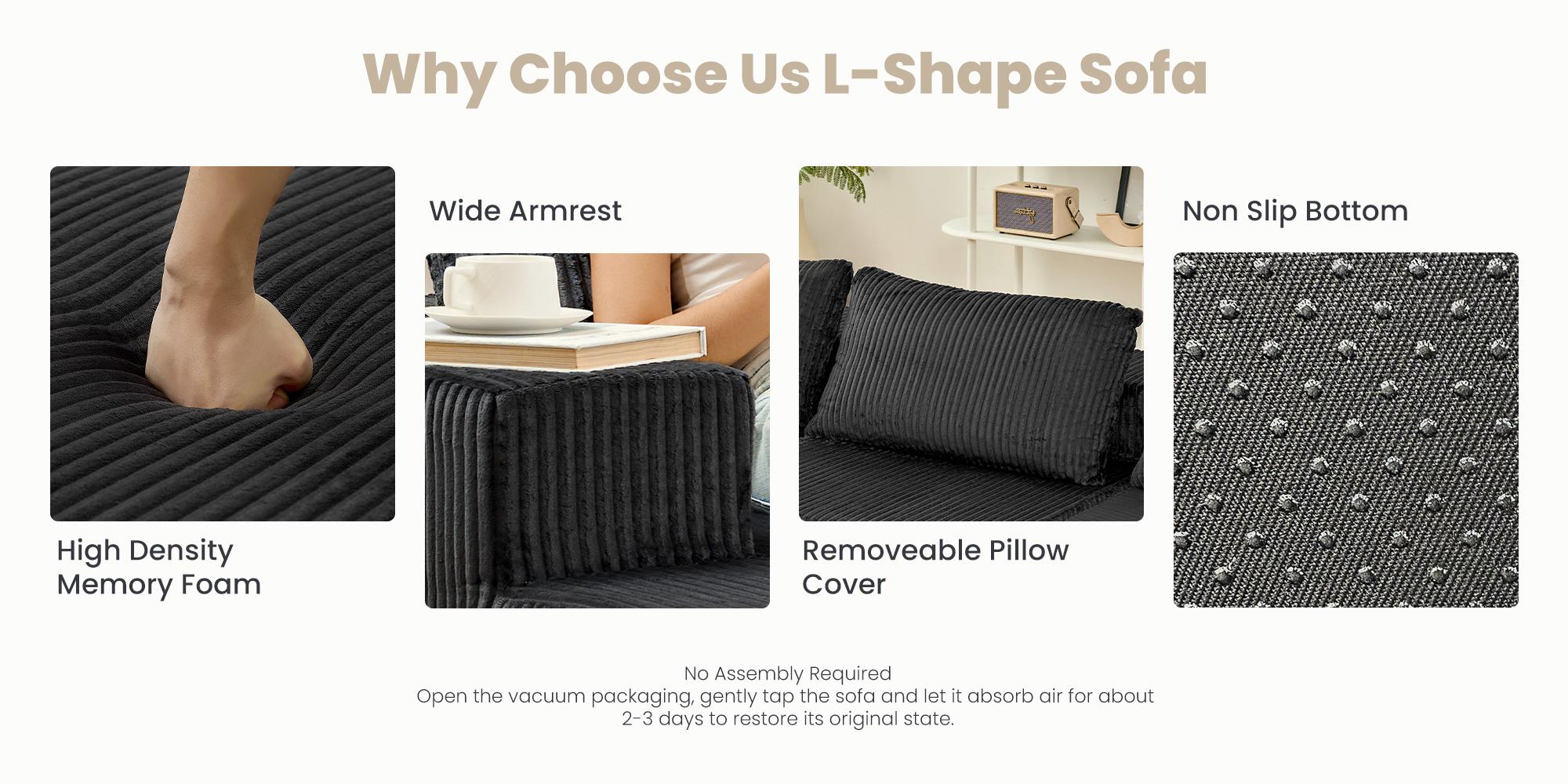 【Sectional Sofa Couch]】Sweetcrispy L-shaped Modular Sectional Sofa, Compressed Corduroy Fabric, Modern Style Living Room Sofa Bed, Space-Saving Recliner Design - Convertible Corduroy Sectional Sofa