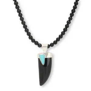 Mine Finds by Jay King Black Chalcedony and Turquoise Pendant with Bead Necklace