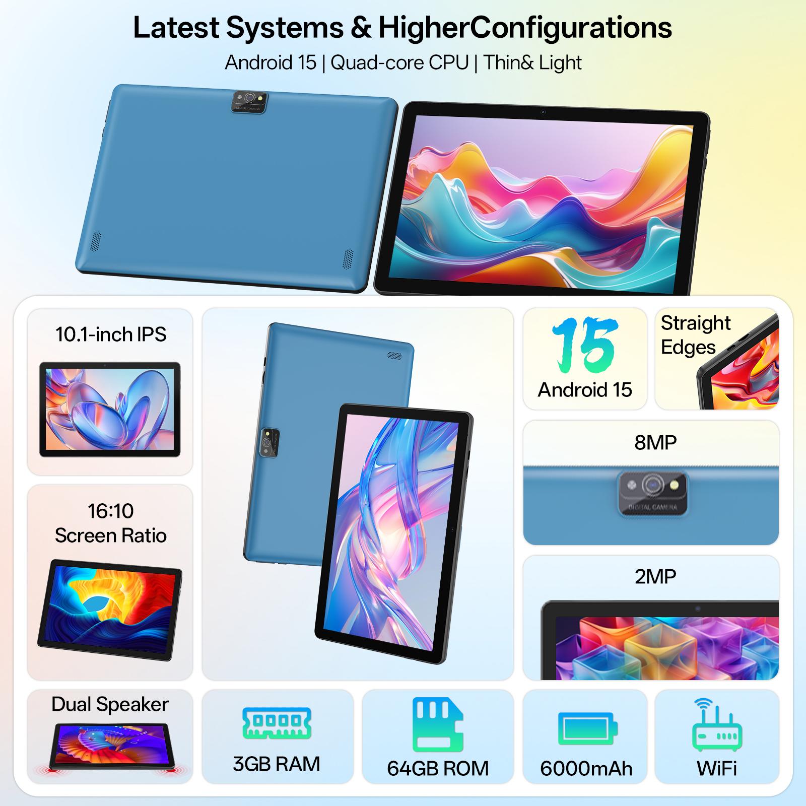 10 Inch Android Tablet, Latest Android 13 Tablet 3GB RAM 64GB ROM, WIFI Tablet, 2MP+8MP Camera, Stylus Without Electricity, 2 In 1 Tablet With Optional Keyboard, Case, Mouse, Stylus, Pen, Protective Case, Christmas gifts