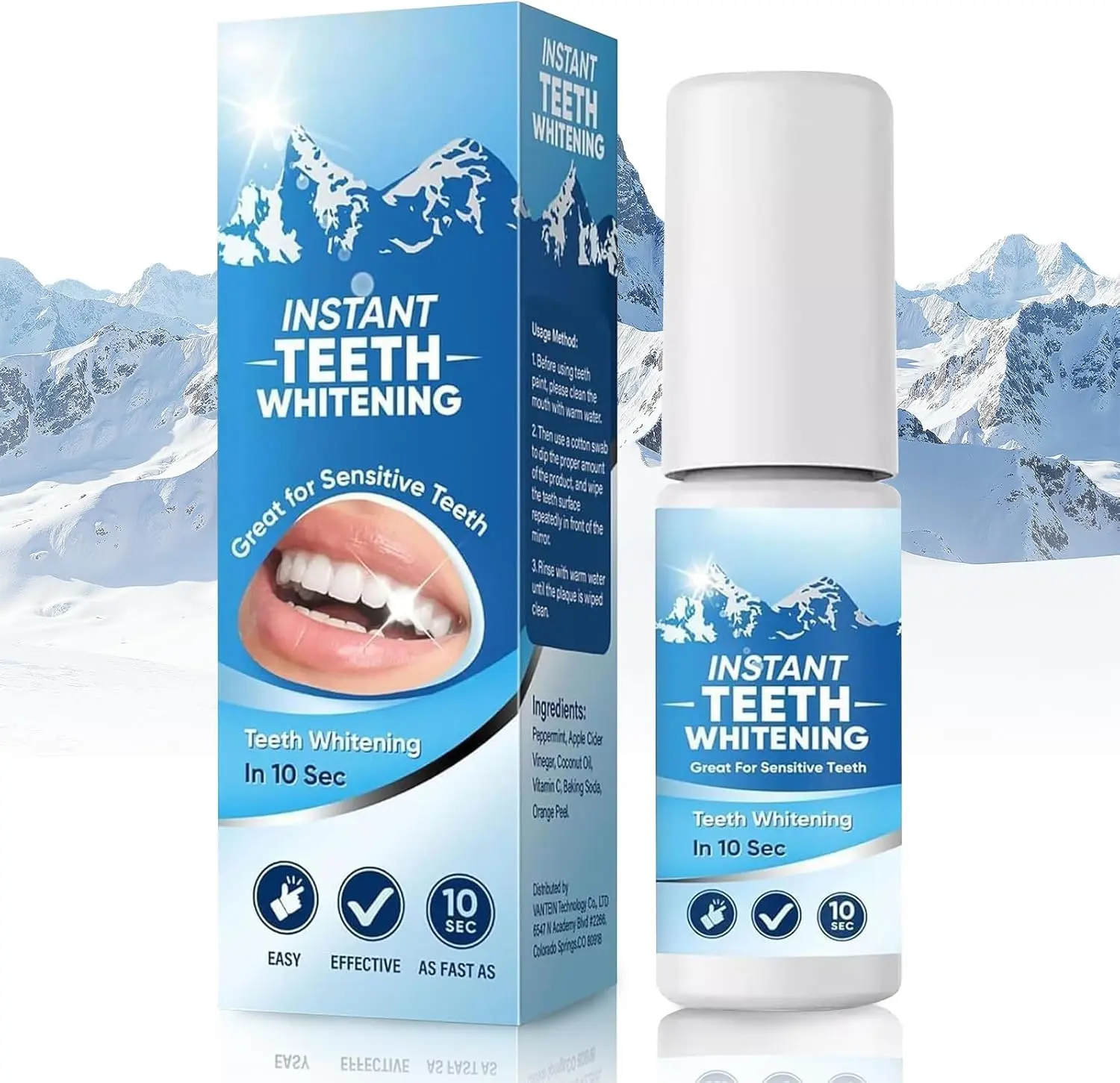 Tooth Paint, Instant Teeth Whitening, Teeth Whitening Paint Kit, Portable Tooth Polish Uptight White, Regain Confident Smile