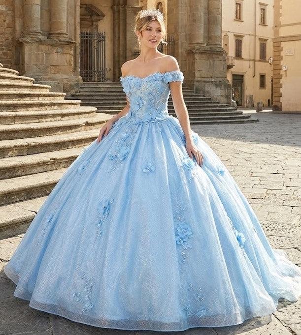 Off Shoulder Floral Applique Corset Ball Quince Dress