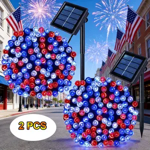 Solar Outdoor Lights LED 2Pcs 78FT 200LED Patriotic Fairy String Lights 8 Modes Red Blue White for Independence Day Memorial Day Holiday Parties. solar outdoor lights, led lights for bedroom, lamps for bedroom, led light strips