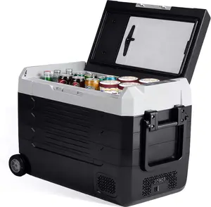 53QT Extra Large Dual Zone Portable Car Refrigerator with Wheels & Cutting Board, -4°F Freezer, Bluetooth 12V/24V DC & AC Powered Cooler for Camping & RV