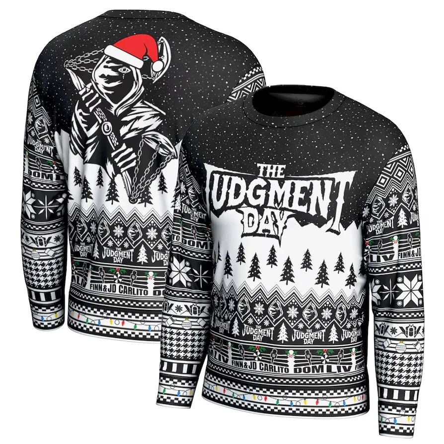 The Judgment Day Christmas Sweater – Black & White Holiday Knit Pullover with Gothic WWE Design | Ugly Xmas Party Outfit