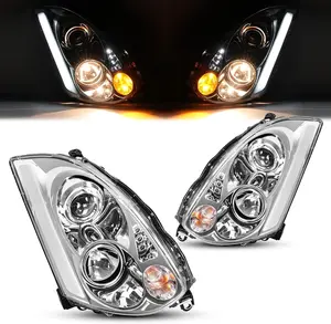 HECASA Pair Projector Headlight Compatible with 2003-2007 Infiniti G35 Coupe [2 Door Coupe Only] Replacement for IN2502123 IN2503123 Headlamp Front Lamp LED DRL Clear Lens Chrome Housing LH&RH