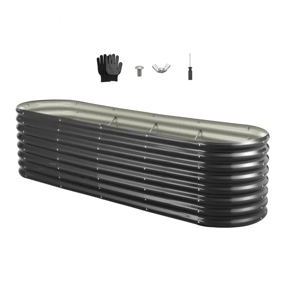 【Summerfinds】VEVOR Galvanized Metal Raised Garden Bed8x2x2 ft Oval Outdoor Planter Box with Open BottomDark Gray Raised Garden Beds for Growing VegetablesFlowers, Raised Planter Boxes
