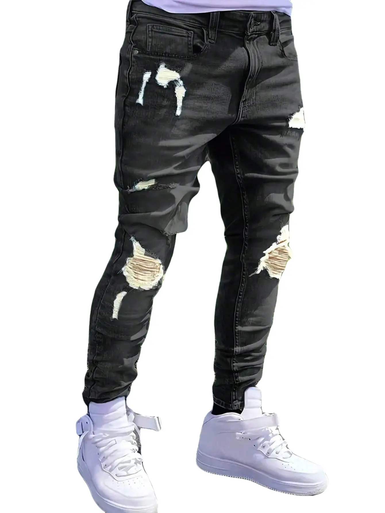 jeans for men Casual Washed Ripped skinny jeans Streetwear Plain Trousers Denim Pants Stretchy Pants For Men Pocket birthday outfits
