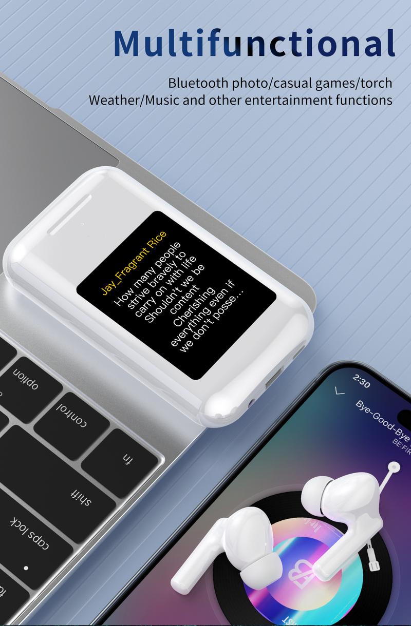 All-in-One Wireless Earbuds with Power Bank 2.8" Screen 4-in-1 Earbuds Game Console Flashlight HiFi Stereo Sound