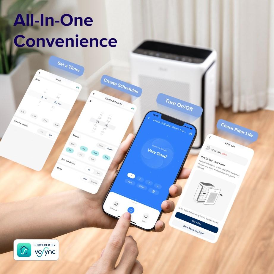 LEVOIT Vital 200s Air Purifier for Home Large Room Up to 1900 Ft², Smart WiFi, HEPA Washable Filter, Anti-allergy, Pet Hair, Smoke, Pet Odors