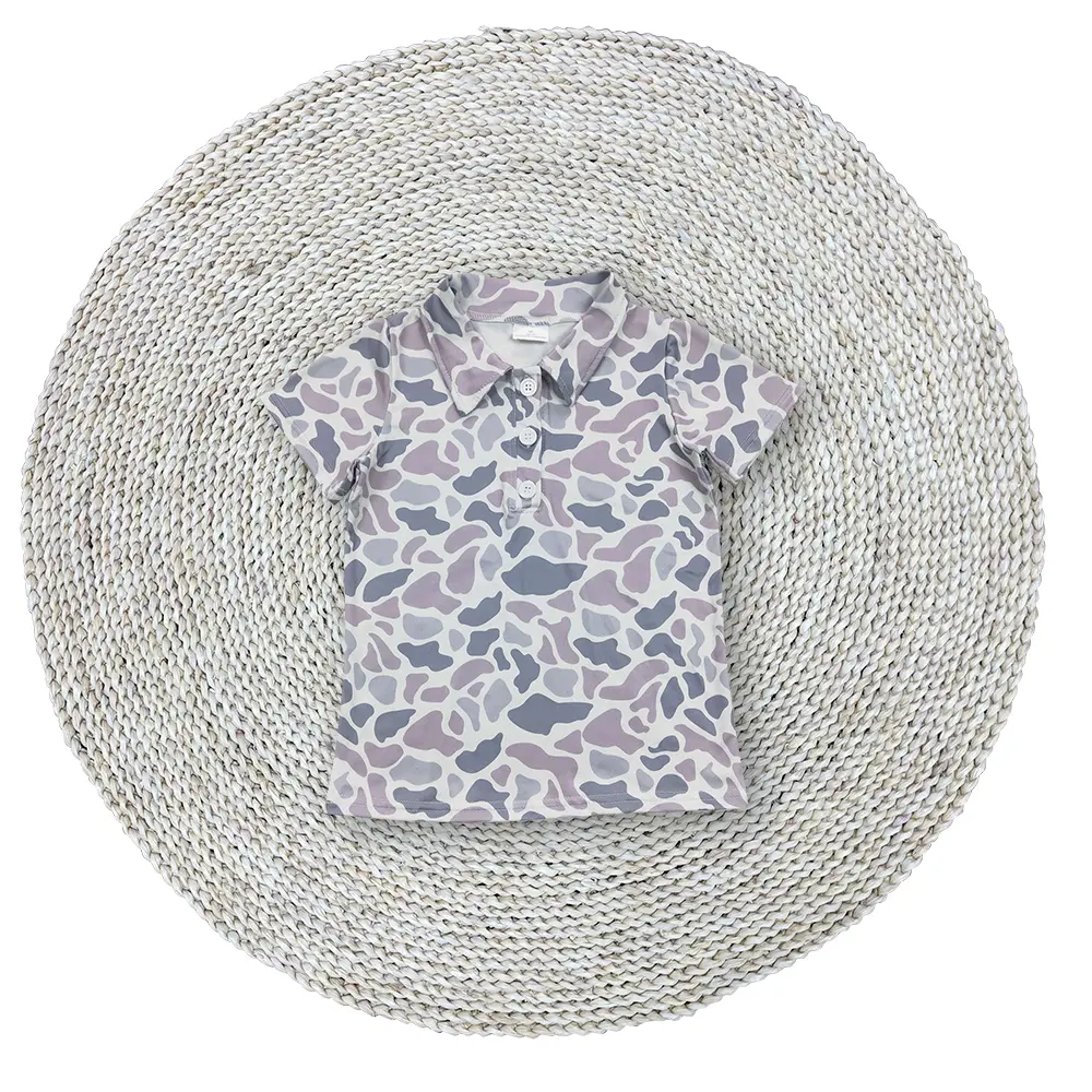 Little Baby Boys Grey Camouflage Buttons Polo Design Soft Stretchy Toddler Kids Tee Teenage Shirts Short Sleeve Tops