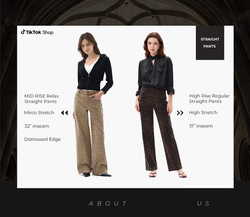 High-Mid Waisted Relaxed Straight High Stretchy Pants Leopard Print Design Comfortable Fabric Womeswear Bottoms Pants