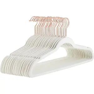 Basics Slim Velvet Non-Slip Space Saving Suit Clothes Hangers, Closet Organizer, Ivory/Rose Gold, 30-Pack