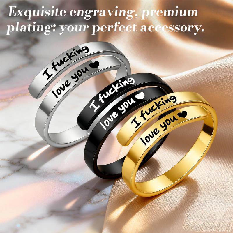 I Fcking Love You Ring For Women,Adjustable Stainless Steel Spiral Wrap Twist Vintage Promise Rings,Hope Engraved Heart Rings Jewelry Gift For Women and Men