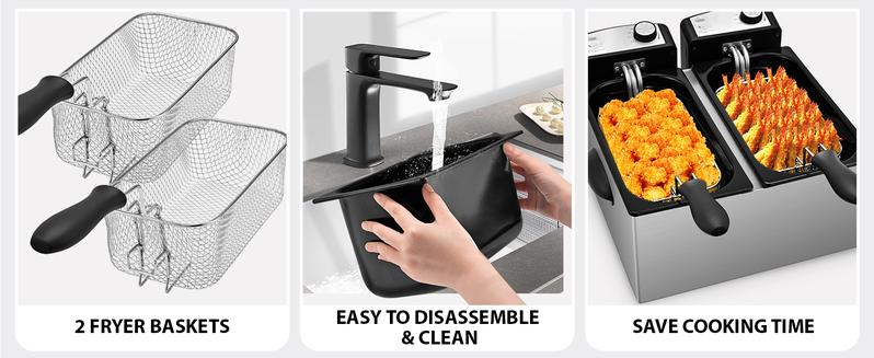 SUSTEAS 6.3QT Electric Oil Fryer – 3000W with Timer & Odor Filter | Durable Household Cooker for Easy Frying