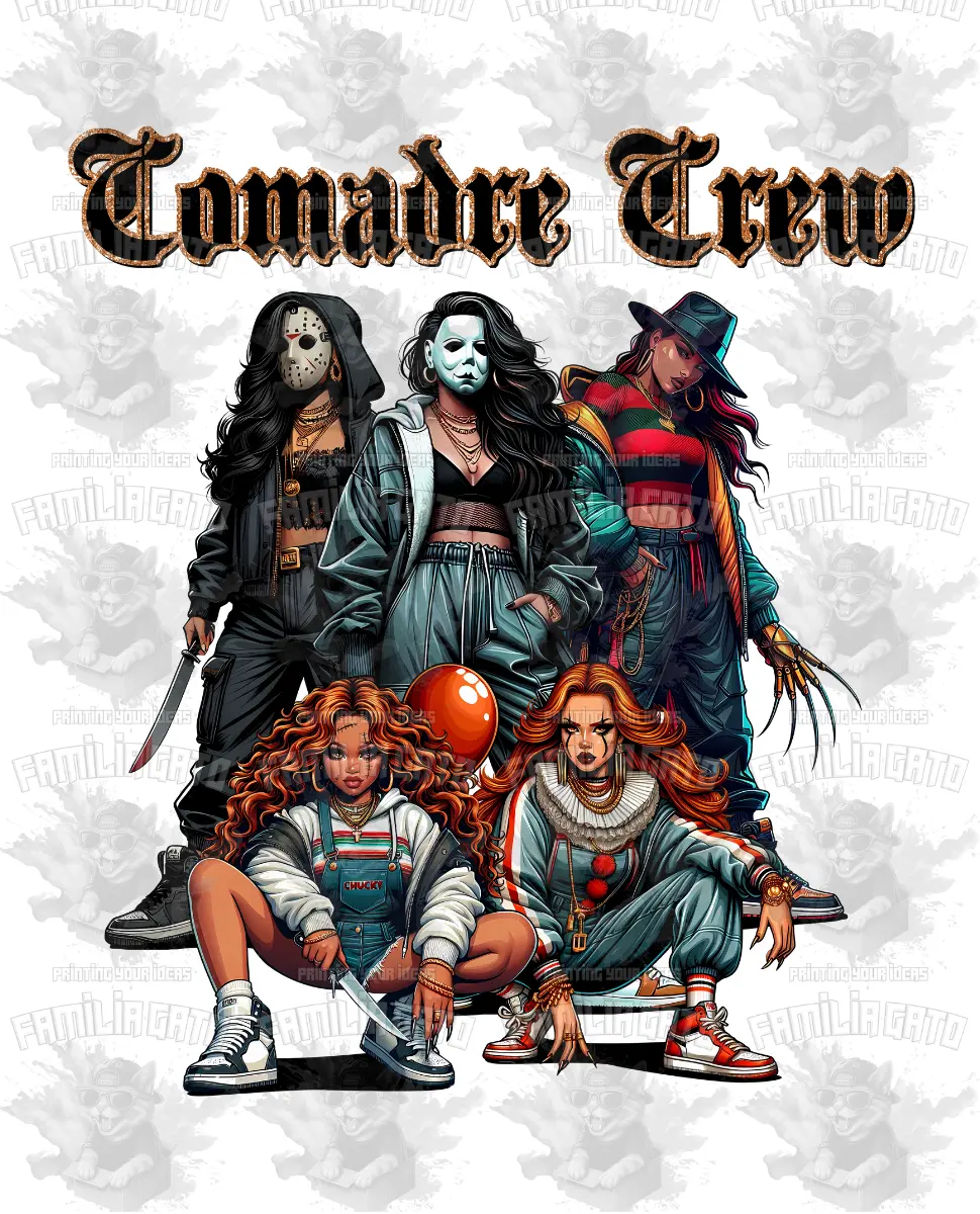 Comadre Crew #2 DTF Transfer - Durable DIY Specialty Supply for DIY Projects, Customized Craft, with Scratch Res., Durability, Stretchability; 320°F Firm Pressure 13 Sec Hot Peel, 280°F Medium-Firm Pressure 13 Sec