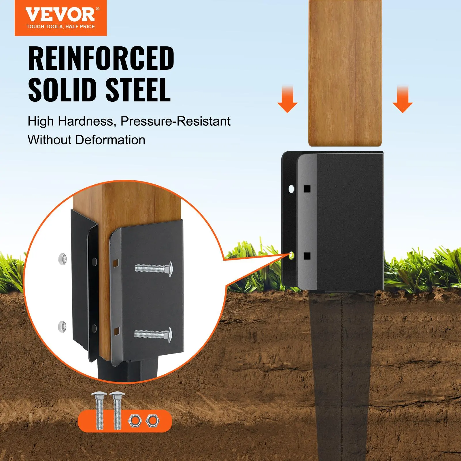 VEVOR Fence Post Anchor Ground Spike, , 4 Pack 24 x 4 x 4 Inches Outer ...