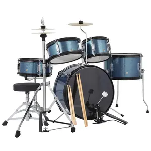Garvee Complete 5-Piece Junior Drum Set with Dual Tom-Toms, Floor Tom, Snare Drum, Bass Drum, Hi-Hat, Cymbal, Pedal, Drumsticks, and Seat – Full Percussion Kit