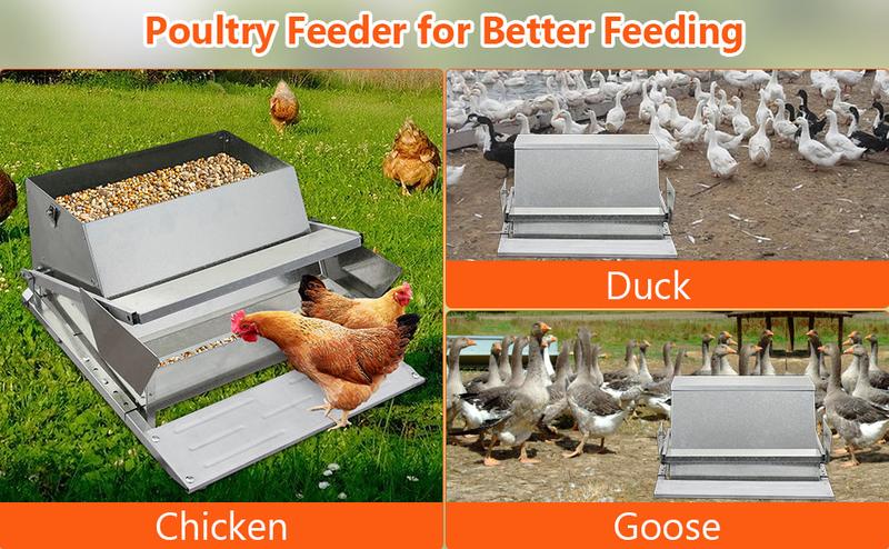 GARVEE 27LBs Automatic Treadle Chicken Feeder, Galvanized Steel, Outdoor