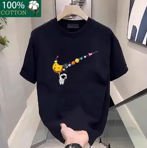 Men's fashion cotton graphic T-shirt featuring space planet elements, breathable and comfortable, machine washable, unisex design, perfect for summer casual wear.