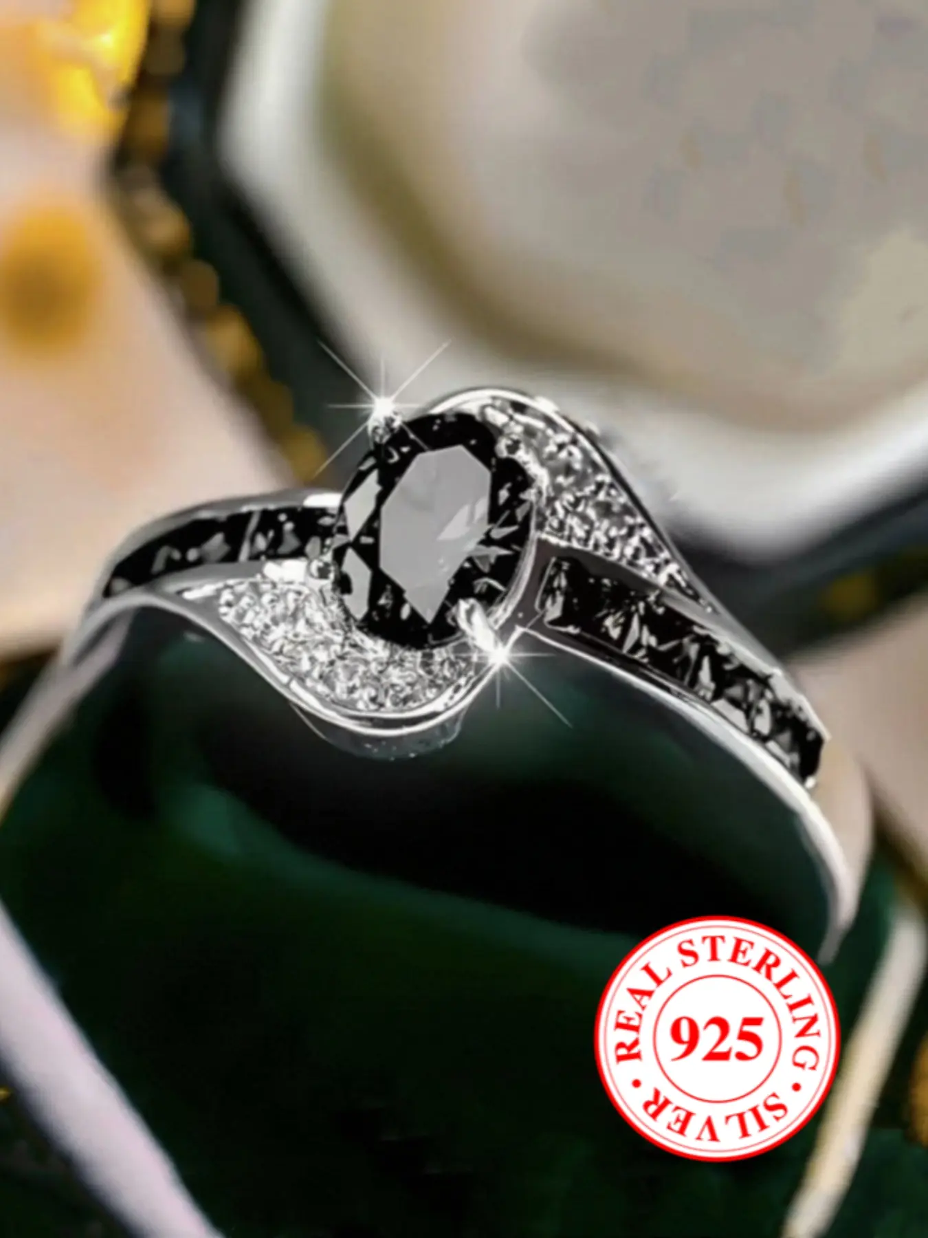 S925 Sterling Silver Ring with Synthetic Zircon Inlay, Artificial Zircon Rings, Zircon Statement Ring, Casual Style Unisex Engagement Wedding Band, Teardrop Bridal Rings, All Season Jewelry Gift for Her（with box）