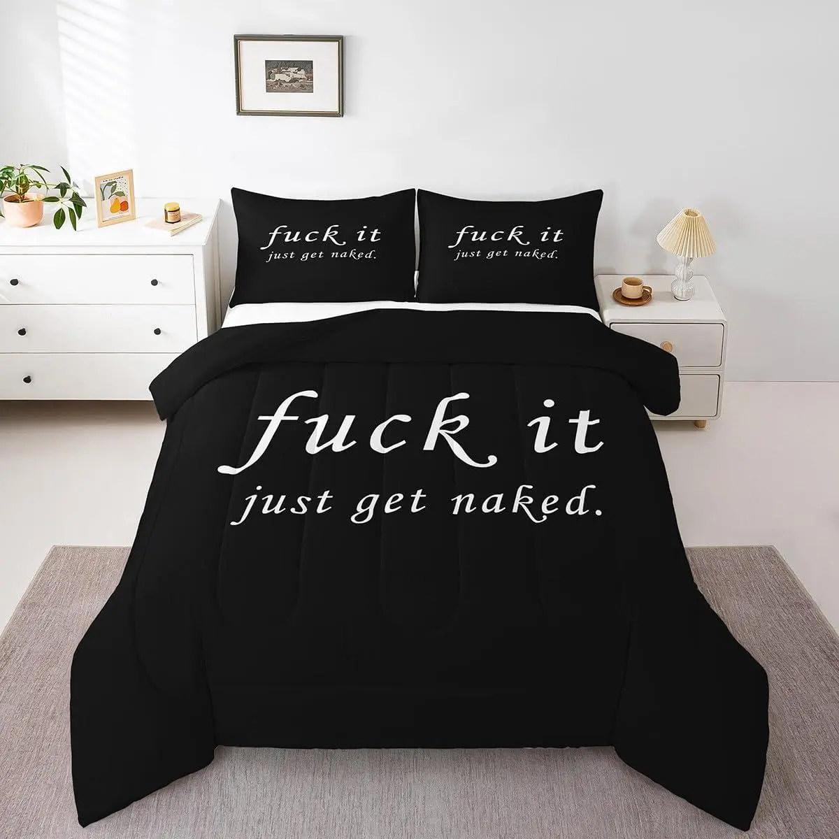 Feelyou Funny Creative Text Duvet Comforter Set - Couple Lover Themed Black and White Bed Cover, Lightweight Warm, Multi-Size, with Bedroom Decor Bedding Essentials, Bed Cover Set
