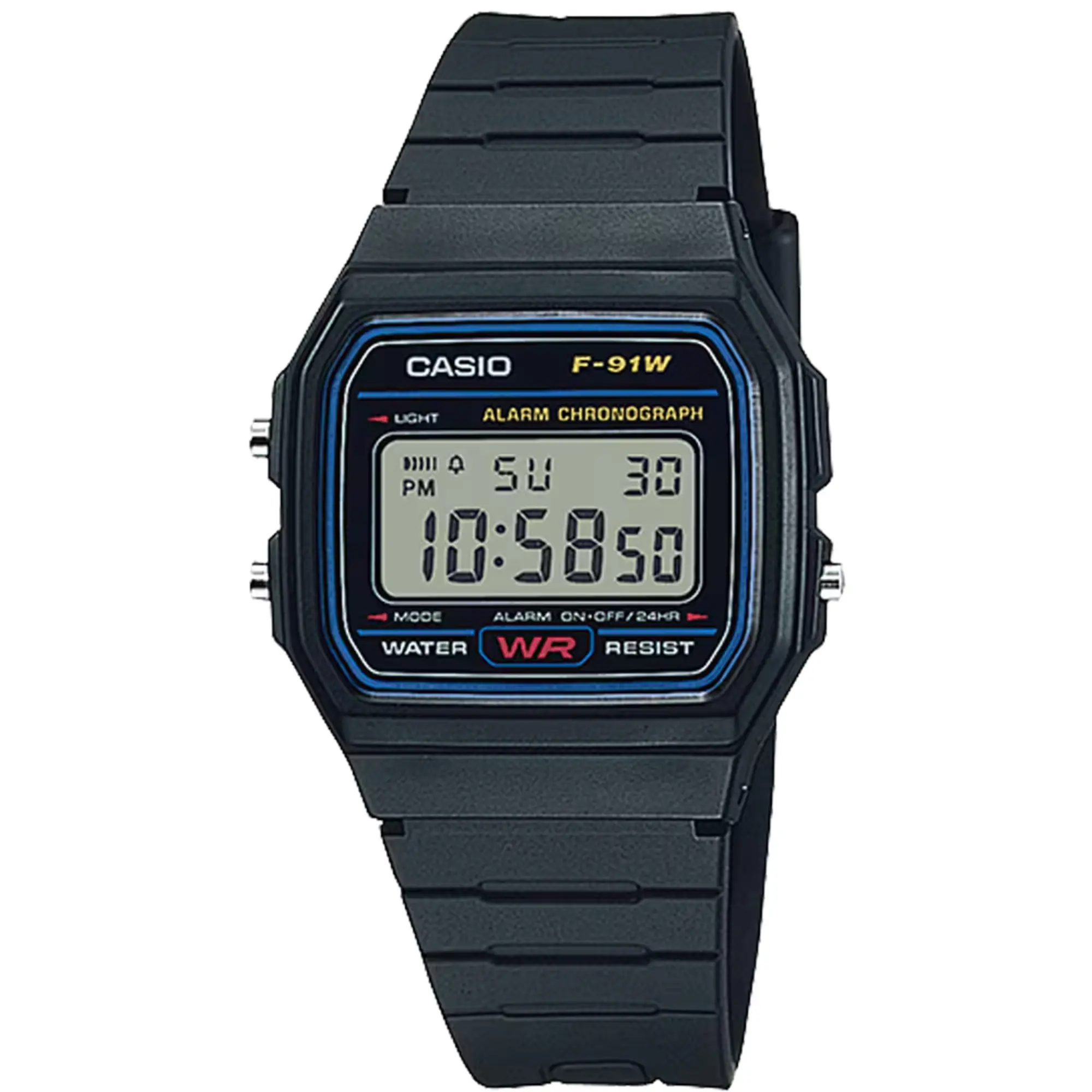 Casio Men's Classic Digital Black Resin Alarm Chronograph Watch - F-91W-1X