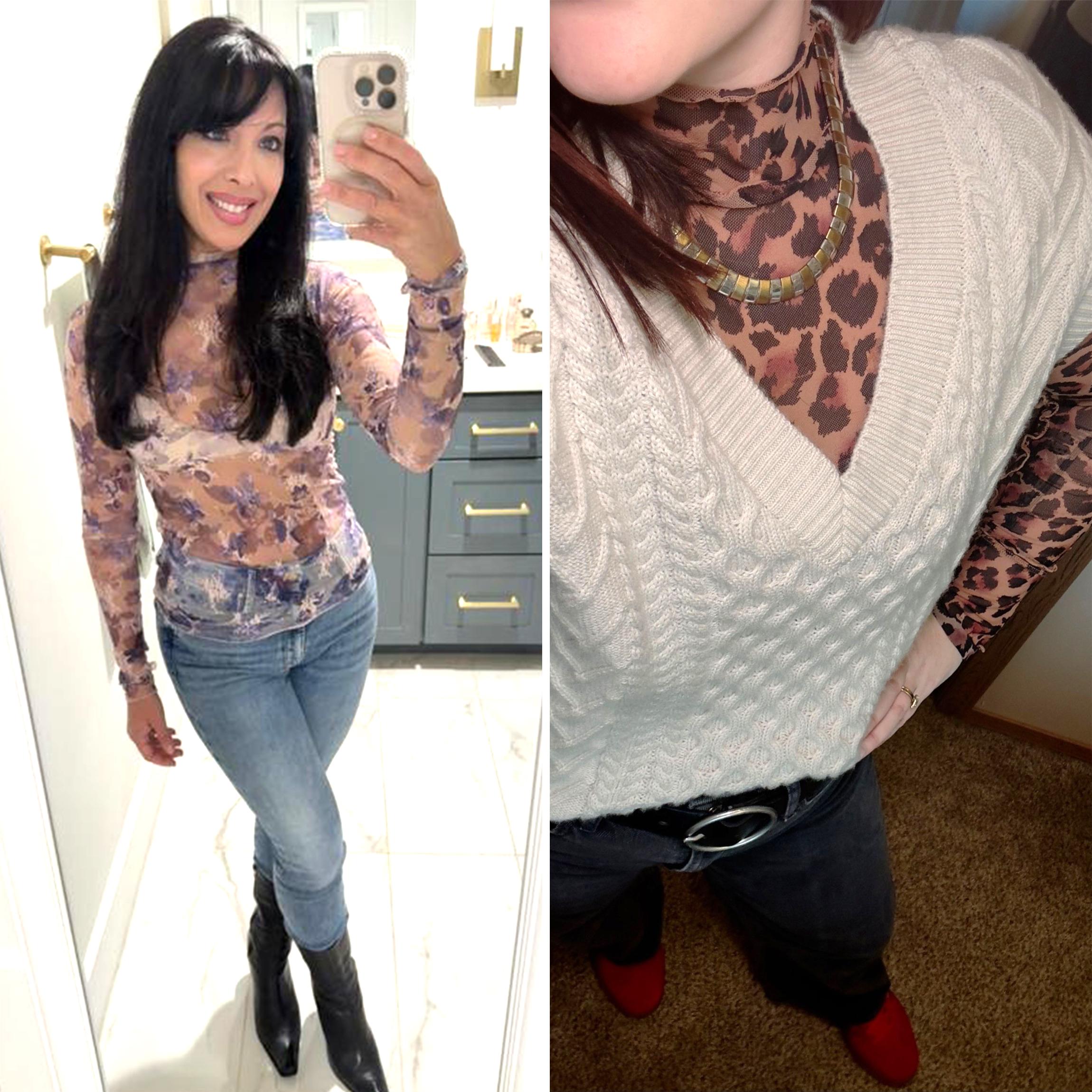 Buenoble Women's Sheer Leopard Mesh Long Sleeve Top Y2K Slim Fit Mock Neck See Through Layering Shirt Buenoble Women's Sheer Leopard Mesh Long Sleeve Top Y2K Slim Fit Mock Neck See Through Layering Shirt