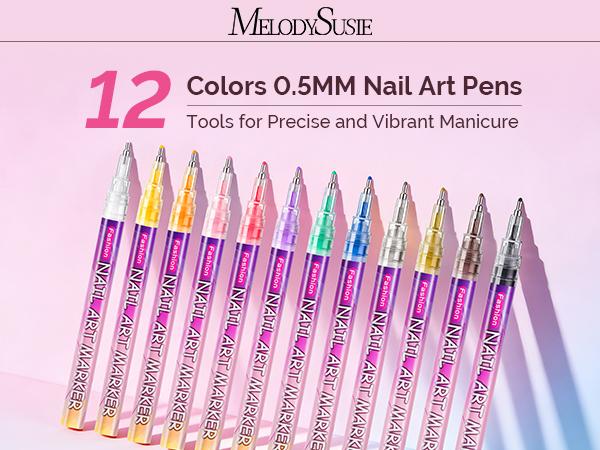 MelodySusie Nail Art Pens Set 0.5MM Nail Polish Pens for Nail Art, Nail Dotting Tool, Drawing Pen for Nail Design for Salon and DIY at Home MelodySusie Nail Art Pens Set 0.5MM Nail Polish Pens for Nail Art, Nail Dotting Tool, Drawing Pen for Nail Design for Salon and DIY at Home