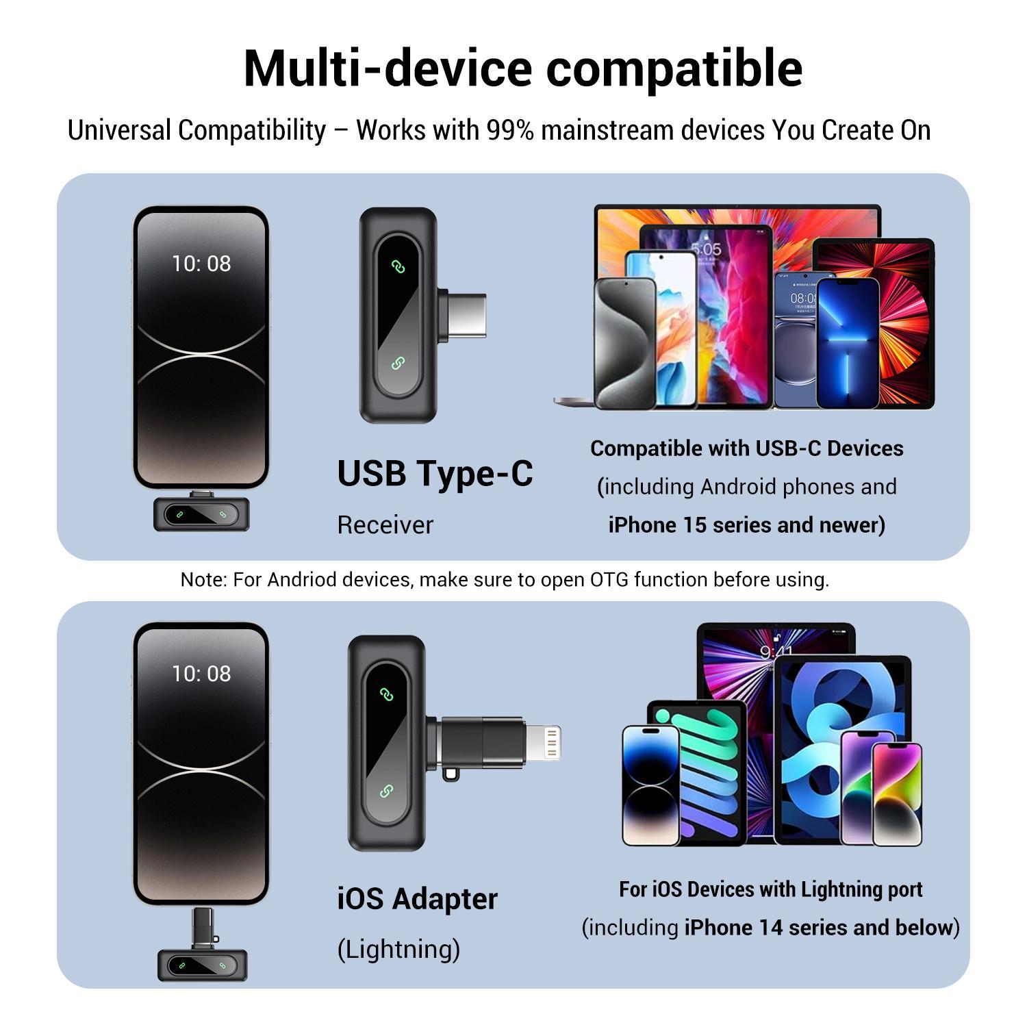 HITOZON 2.4GHz 2Mic Wireless Lavalier Microphone - Built-in Batteries, Intelligent Noise Cancelling, Plug-and-Play with Type-C Port, +iOS Adapter, USB Type-C for iPhone, Android, Digital Camera - Studio Sound for Video Recording, Vlog, 2Mic | Type C Port HITOZON 2.4GHz 2Mic Wireless Lavalier Microphone - Built-in Batteries, Intelligent Noise Cancelling, Plug-and-Play with Type-C Port, +iOS Adapter, USB Type-C for iPhone, Android, Digital Camera - Studio Sound for Video Recording, Vlog, 2Mic | Type C Port