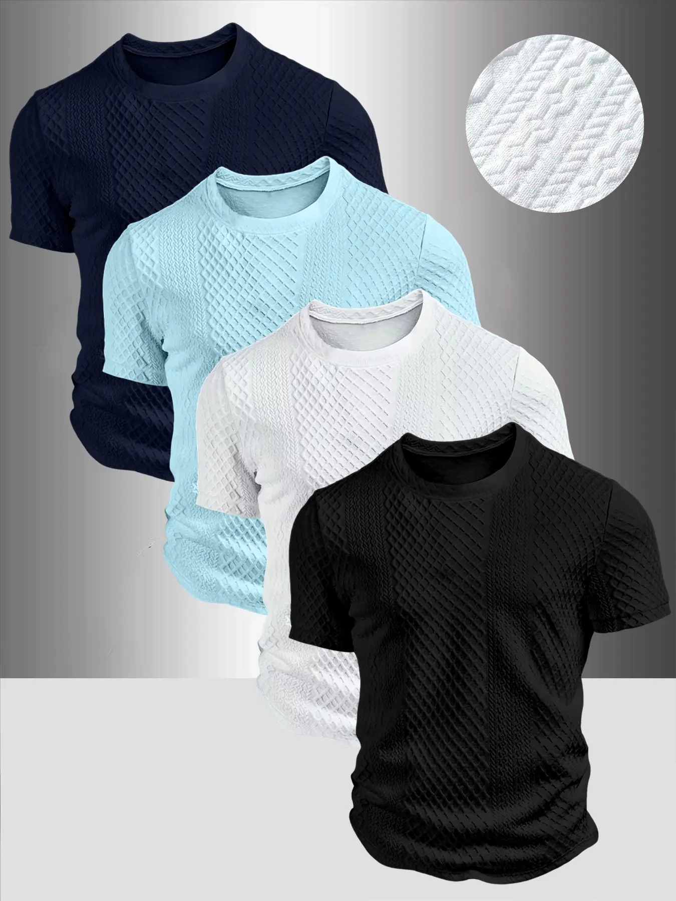 Men's Summer Casual Textured Round Neck T-Shirt Set, Breathable Comfort, Fashionable Multi-Color Options, Essential Daily Wear, Top, Classic, Streetwear, Menswear