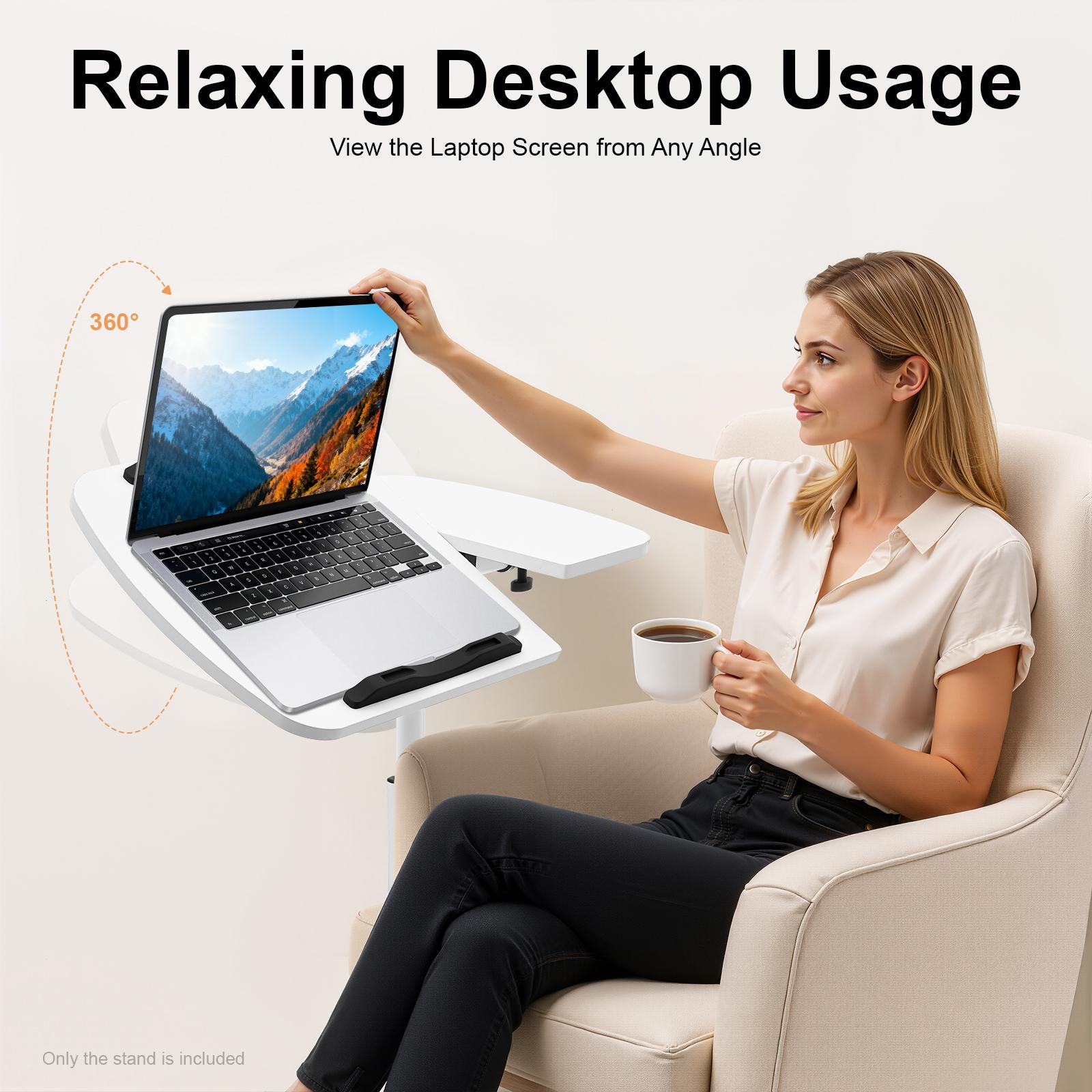 Modern Height-Adjustable Laptop Table with Locking Wheels, 40x40cm Tilt Top, Rolling Mobile Computer Workstation for Bedroom, Office White Study Desk