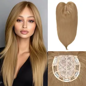 Synthetic Hair Topper with Bangs 18 Inch Layered Toppers for Women with Thinning Hair 6"x6" Hand Tied Forehead Hairline 360° 3D Cover Wispy Fit Wig