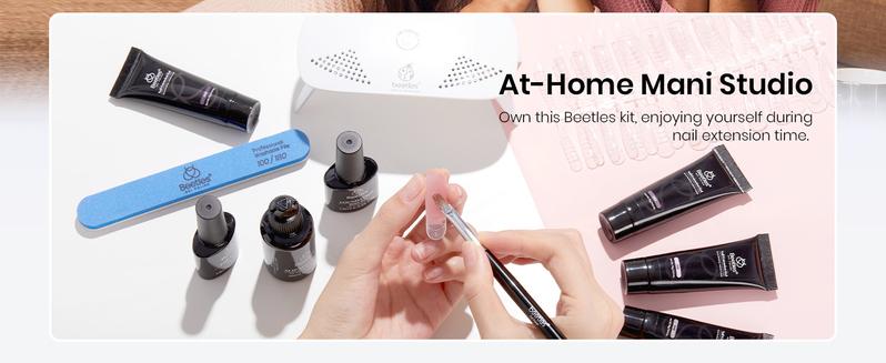 Beetles Poly Nail Extension Gel Kit Clear Jelly Glitter Golden Nude Brown Colors Poly Building Gel Enhancement Manicure Kit Nail Art Salon Soak Off UV Easy DIY