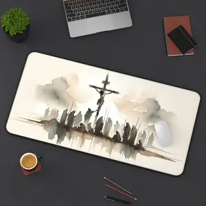 Faith-Inspired Crucifixion Art Desk Mat – Minimalist Christian Aesthetic Mouse Pad