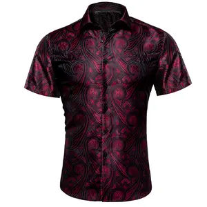 AILISUS Paisley Short-Sleeve Men's Shirt Floral Jacquard Regular Fit Casual Button Down Menswear For Wedding Party