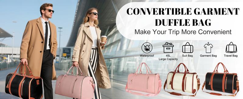 Garment Travel Duffle Bag Large 2-in-1 Convertible Carry-on Luggage for Men & Women with Hanging Suits Dresses & Clothes Shoe Compartment Weekender Tote Combo Duffel Brown Leatherette
