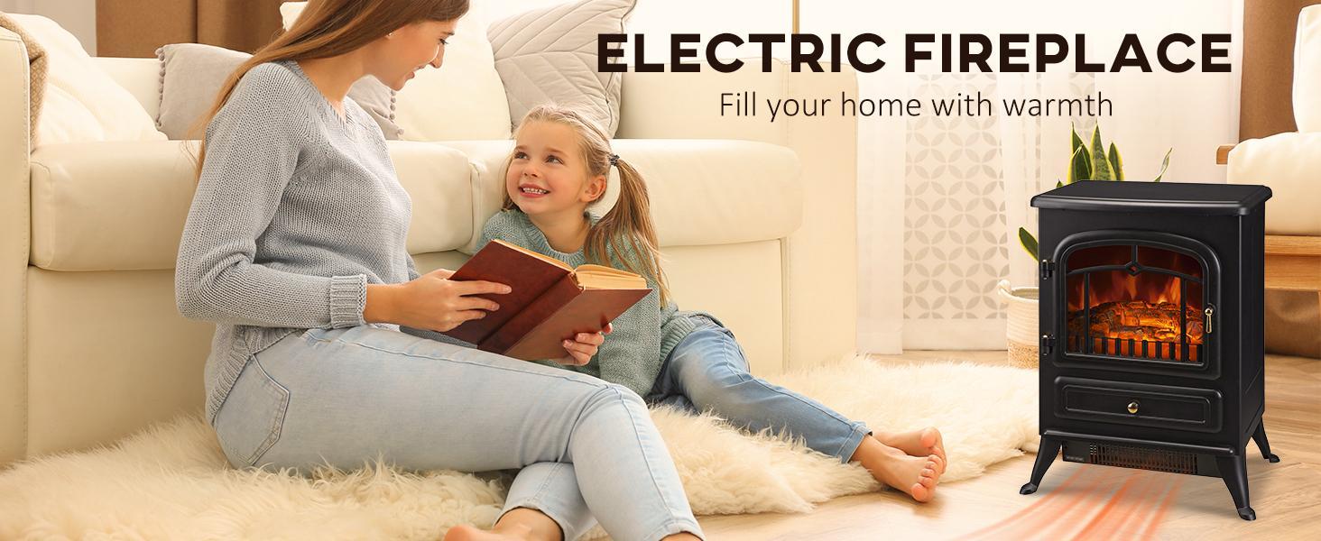 HOMCOM 22" Electric Fireplace Heater with Flame Effect, Freestanding, 750W/1500W HOMCOM 22" Electric Fireplace Heater with Flame Effect, Freestanding, 750W/1500W